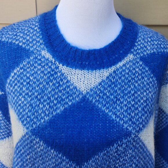 Sandro Plaid Crewneck Sweater Blue White Made in Italy - Picture 5 of 15
